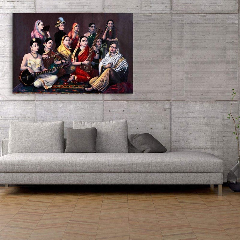 Inephos Cotton and Wood Raja Ravi Varma Framed Painting White Abstract 85 x 55 cm