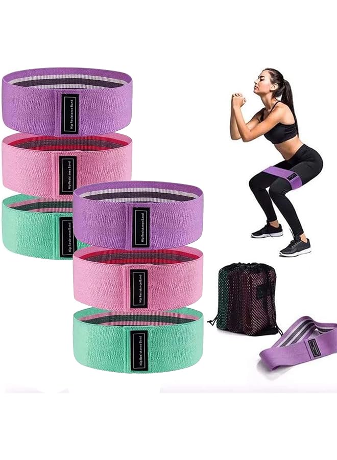 Fabric Resistance Bands Set – 6 Pack Workout Bands in 3 Sizes, Non-Slip Exercise Loops for Squats, Glutes, Legs, Home Workouts, Yoga, Pilates, Strength Training