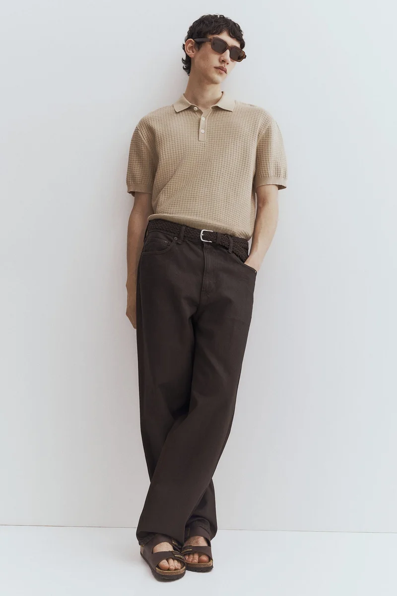 اتش اند ام تي-شيرت بولو محبوك بقصّة عادية