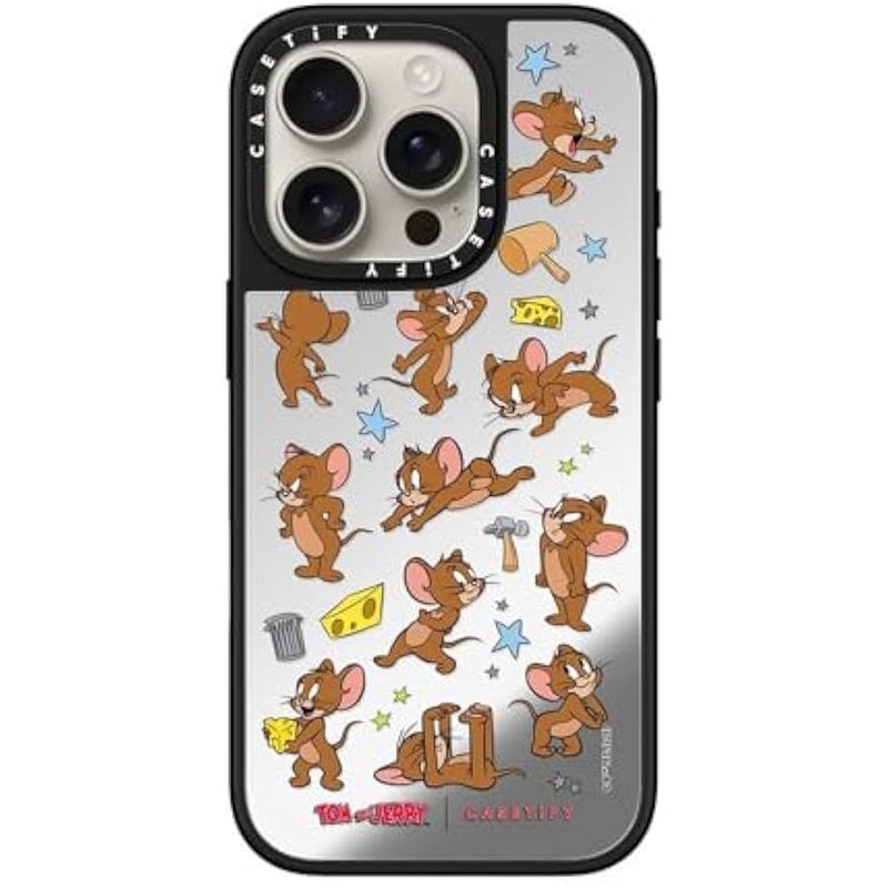 Casetify Mirror Case for iPhone 16 Pro 【Tom and Jerry Colab/Reflective / 4.9ft Drop Protection/Compatible with Magsafe】 - Jerry Pattern - Silver on Black - Image 2