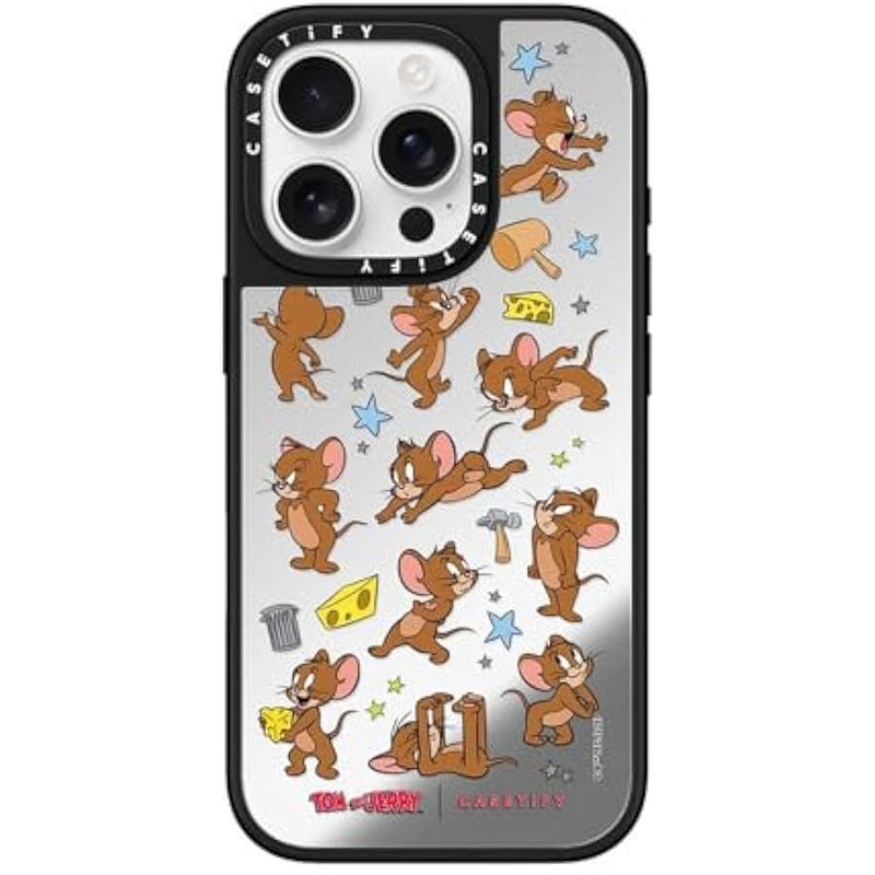 Casetify Mirror Case for iPhone 16 Pro 【Tom and Jerry Colab/Reflective / 4.9ft Drop Protection/Compatible with Magsafe】 - Jerry Pattern - Silver on Black - Image 5