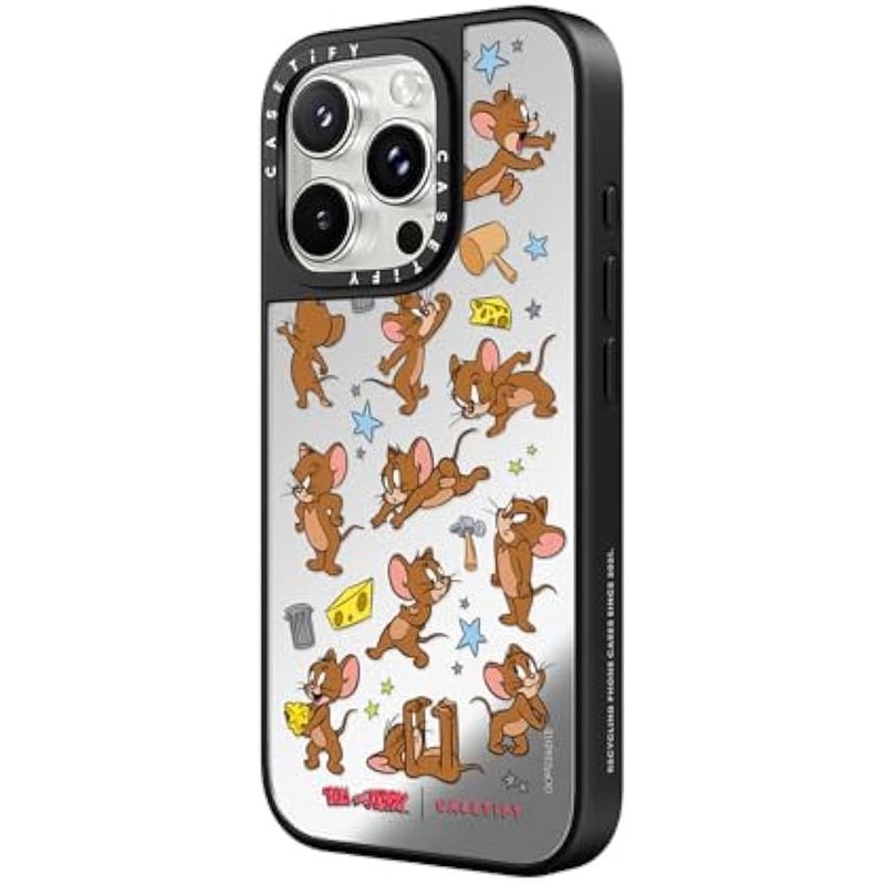 Casetify Mirror Case for iPhone 16 Pro 【Tom and Jerry Colab/Reflective / 4.9ft Drop Protection/Compatible with Magsafe】 - Jerry Pattern - Silver on Black - Image 4