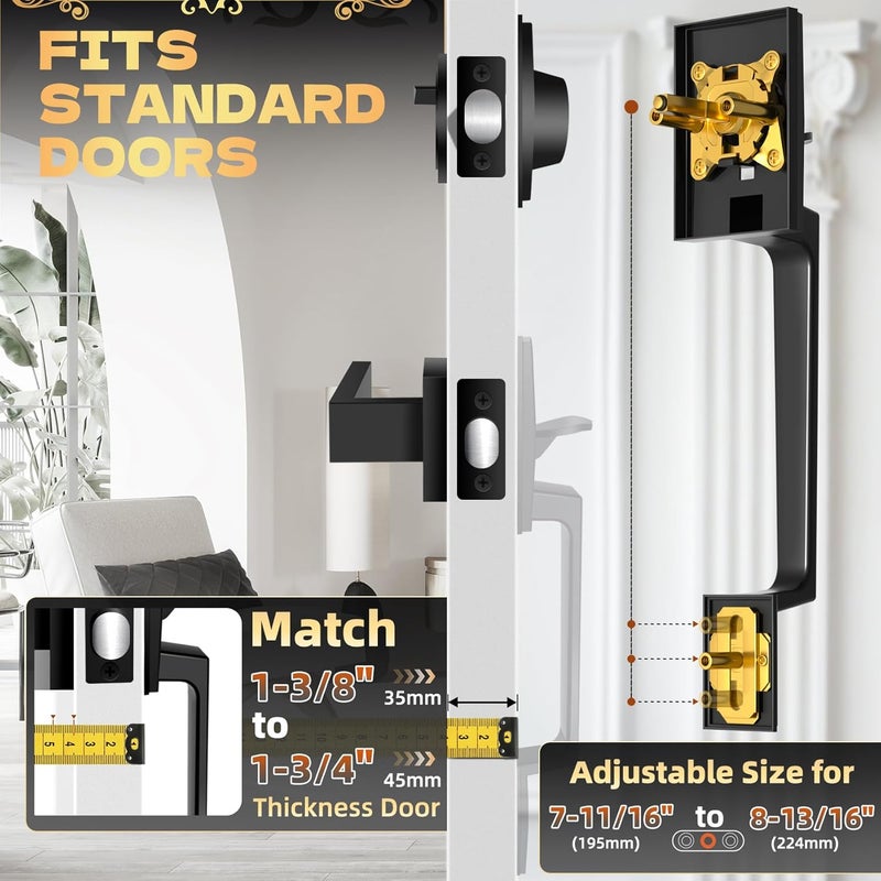 Azdele Front Door Handle and Deadbolt Set, Front Door Lock Set, Exterior Door Lock Set, Front Door Handle with Single Cylinder Deadbolt for Exterior Door, Reversible for Right&Left(Matte Black Modern) - Image 3