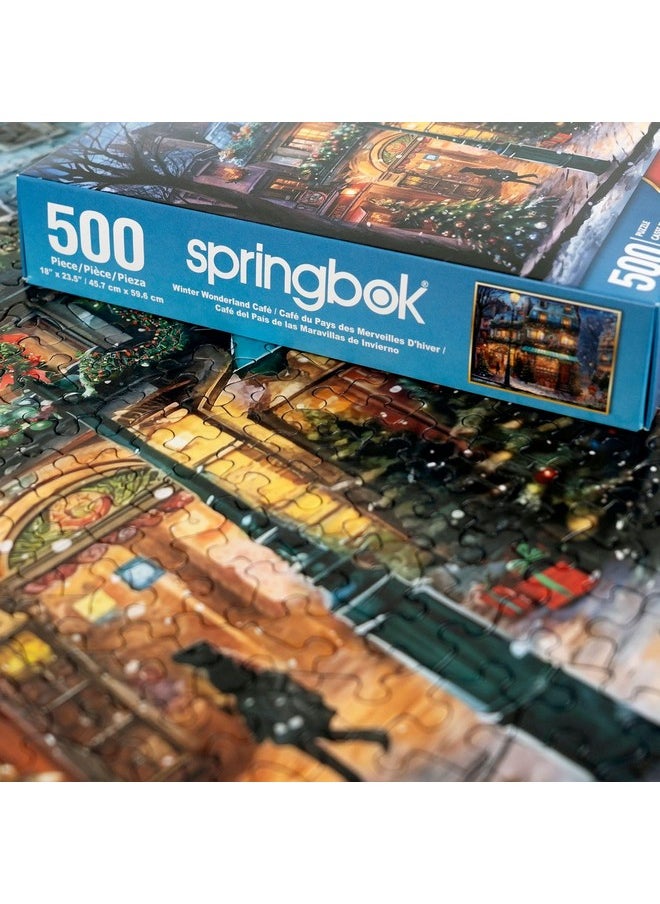 سبرينغبوك لغز الصور المقطوعة المكون من 500 قطعة من مقهى Springbok's Winter Wonderland هو مشهد عطلة خلاب لمقهى مريح في المدينة  - Image 4