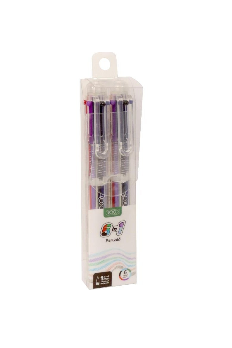 ROCO 6-in-1 Multi-Function Pen Assorted Ink Color1 mmBallpoint2 Pens - Image 1