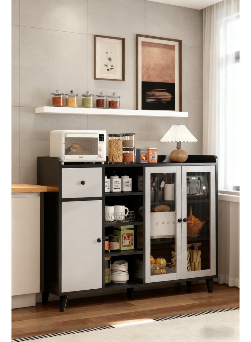 Sideboard Buffet Cabinet, Coffee Bar Cabinet, Kitchen Storage Cabinet with 1 Drawer & 3 Doors, Open Storage Shelves, for Microwave Oven,Tableware, Spice and Kitchens Utensils  (Grey, ZWG013) - Image 2