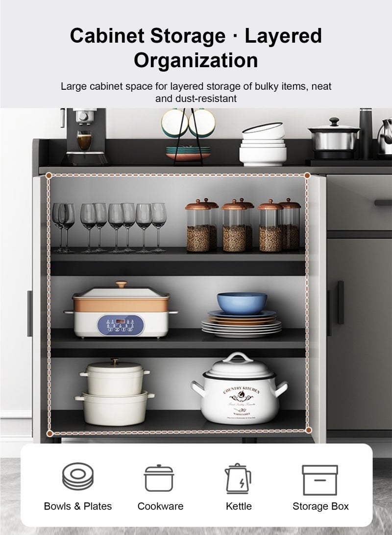 Sideboard Buffet Cabinet, Coffee Bar Cabinet, Kitchen Storage Cabinet with 1 Drawer & 3 Doors, Open Storage Shelves, for Microwave Oven,Tableware, Spice and Kitchens Utensils  (Grey, ZWG013) - Image 5