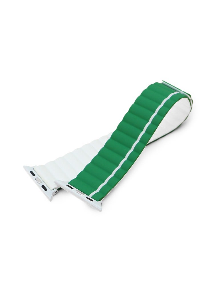 يونيك أشرطة ساعة UNIQ Apple Watch 45MM مغناطيسية عكسية من السيليكون الأخضر والأبيض - Image 4