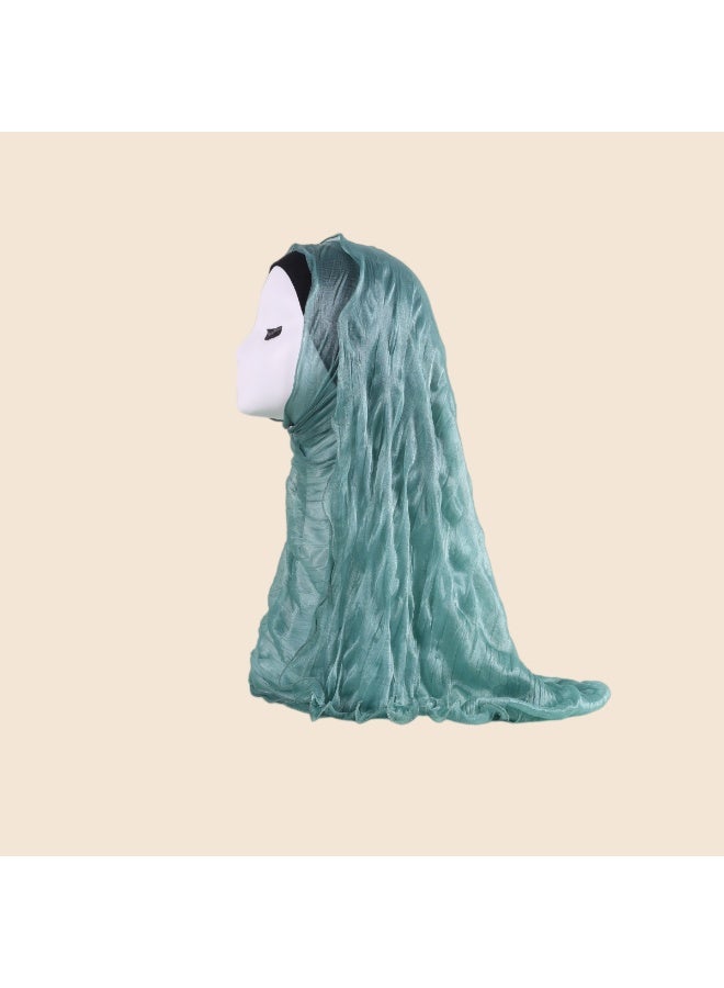 Women's Solid Color Fish-Thread Long Scarf, Shimmer Yarn Bubble Crepe Hijab, Thin Breathable Summer Headscarf, 180 x 55 cm - Image 2