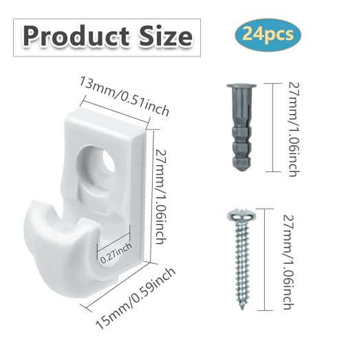 whumsdog 24 Pack White Down Wall Clip Closet Shelves Clips Wire Shelf Loop Clips Plastic Heavy Duty Wire Shelf Brackets Included Clips Screws and Expansion Tubes for Wire Closet Shelving - Image 2
