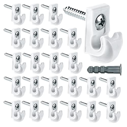 whumsdog 24 Pack White Down Wall Clip Closet Shelves Clips Wire Shelf Loop Clips Plastic Heavy Duty Wire Shelf Brackets Included Clips Screws and Expansion Tubes for Wire Closet Shelving - Image 1