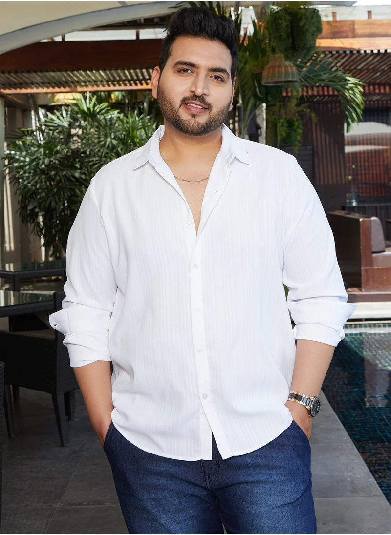 انستافاب بلس Instafab Plus Men's Chalk White Solid Button Shirt For Casual Wear | Spread Collar | Long Cuffed Sleeves | Button Closure | Plus Size Shirt Crafted With Comfort Fit For Everyday Wear