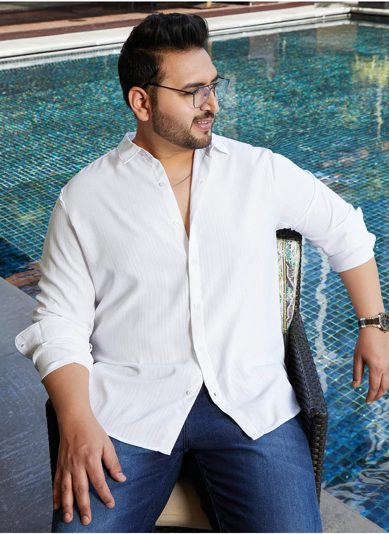 انستافاب بلس Instafab Plus Men's Chalk White Solid Button Shirt For Casual Wear | Spread Collar | Long Cuffed Sleeves | Button Closure | Plus Size Shirt Crafted With Comfort Fit For Everyday Wear