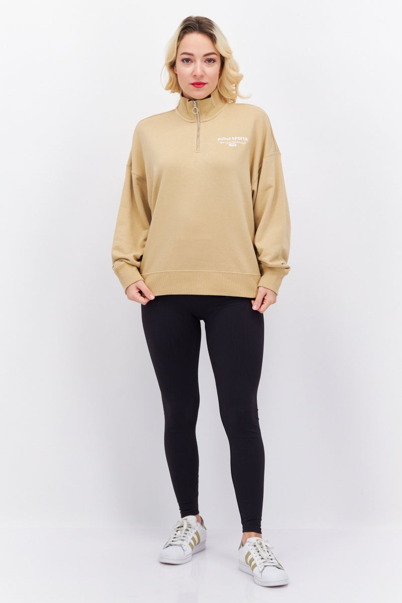 PUMA سويت شيرت خارجي طويل الأكمام للنساء بتصميم مريح، بيج - Image 4