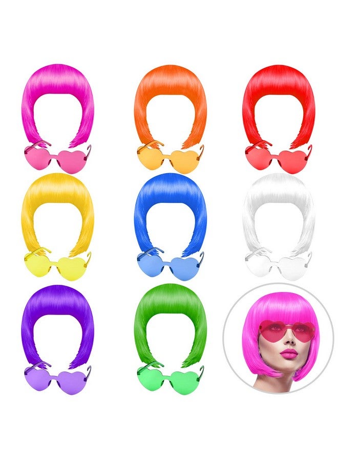 كوكا مجموعة KUUQA المكونة من 16 قطعة من شعر مستعار للحفلات ونظارة شمسية، شعر مستعار قصير نيون مع نظارة شمسية، زي تنكري ملون، شعر مستعار للحفلات اليومية لحفلات توديع العزوبية، هدايا نيون لحفلات الهالوين والديكورات - Image 1