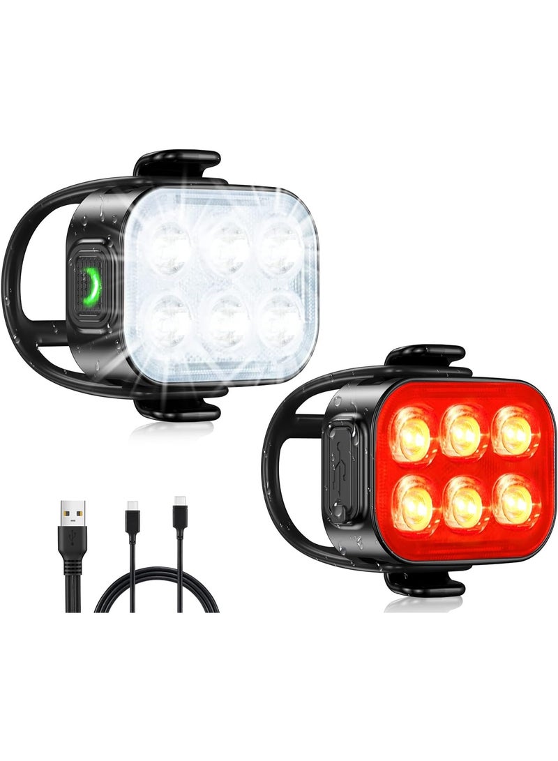 Bike Lights Ultra Slim, USB Rechargeable Bike Lights for Night Riding, Waterproof IP65 Bicycle Light, 4+6 Modes Bike Headlight and Tail Light Set,1.5 Hrs Fast Charging, Easy to Install - Image 1