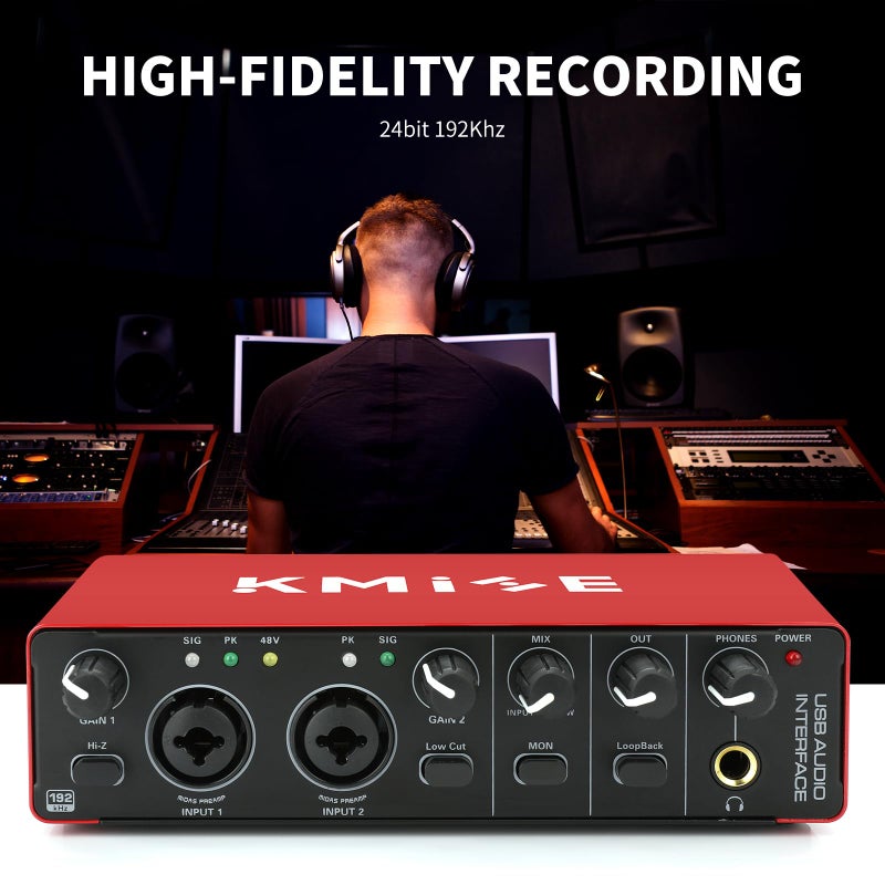 Kmise USB Audio Interface, Computer Recording Audio Interfaces with 48V Phantom Power for Recording, Studio Quality Sound, Compatible with Guitarists, Vocalists, Podcasters (USB 3.0 Type-A) - Image 4