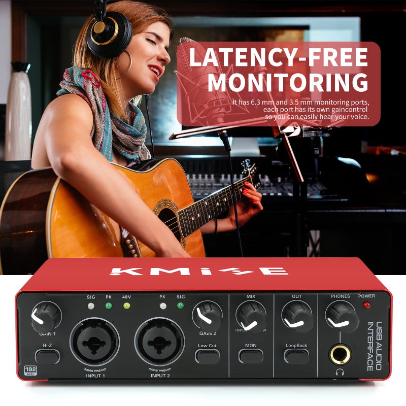 Kmise USB Audio Interface, Computer Recording Audio Interfaces with 48V Phantom Power for Recording, Studio Quality Sound, Compatible with Guitarists, Vocalists, Podcasters (USB 3.0 Type-A) - Image 3