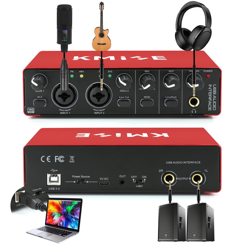 Kmise USB Audio Interface, Computer Recording Audio Interfaces with 48V Phantom Power for Recording, Studio Quality Sound, Compatible with Guitarists, Vocalists, Podcasters (USB 3.0 Type-A) - Image 2