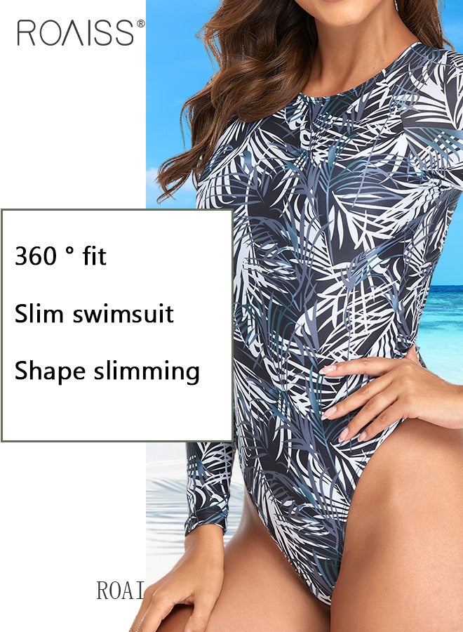 roaiss Women Backless One Piece Swimsuit Round Neck Short One Piece Beachwear Ladies Long Sleeved Sun Protection Surfing Wetsuit  - Image 3