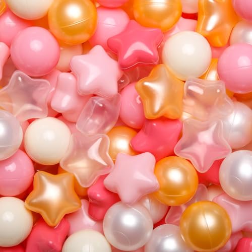 GOGOSO Ball Pit Balls for Toddlers PhthalateFree BPAFree NonToxic Crush Proof Soft Plastic Play Balls Baby Kids Shape Tent Pool Playhouse Playpen Party DecorCreamy Pink Pearl Gold Clear200PCS - Image 1