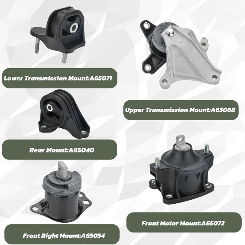 Arokzn Engine Motor and Transmission Bracket Kits for Honda Accord 2.4L (2013-2017) - 5PCS Set - Image 2