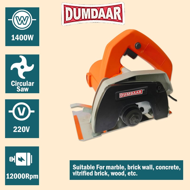 Inditrust Dumdaar Flat Wood/Marble cutting machine 1400W with 1pc Wood Cutting blade set Handheld Tile Cutter 110mm (ORANGE) - Image 4