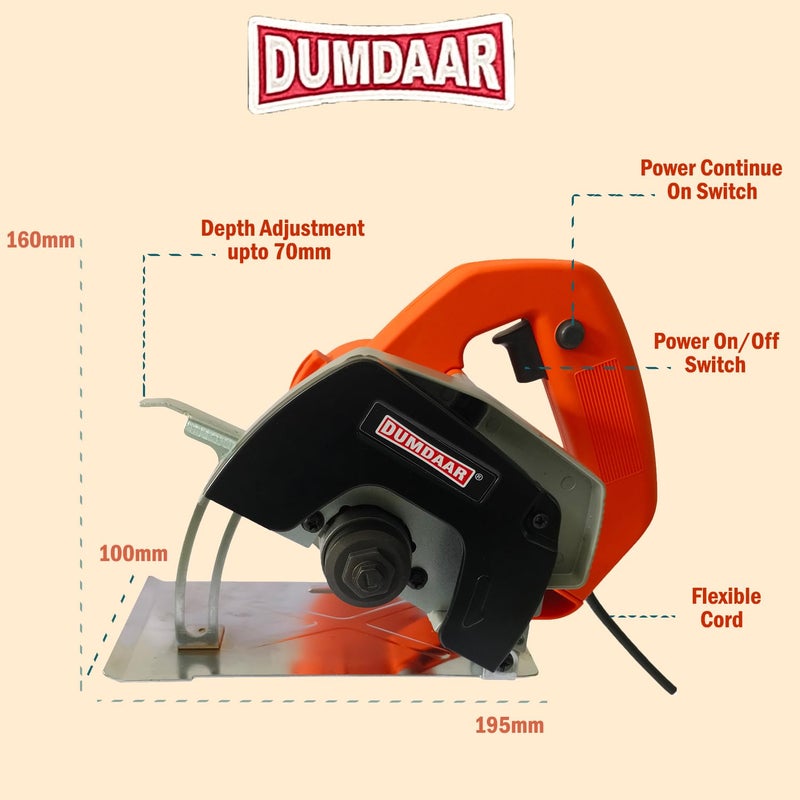 Inditrust Dumdaar Flat Wood/Marble cutting machine 1400W with 1pc Wood Cutting blade set Handheld Tile Cutter 110mm (ORANGE) - Image 3