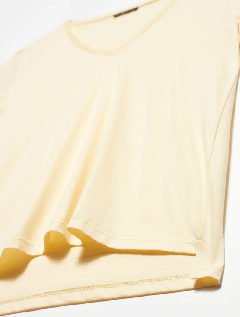 Dilvin Dilvin 3470 V-Neck Basic T-Shirt-T.yellow
