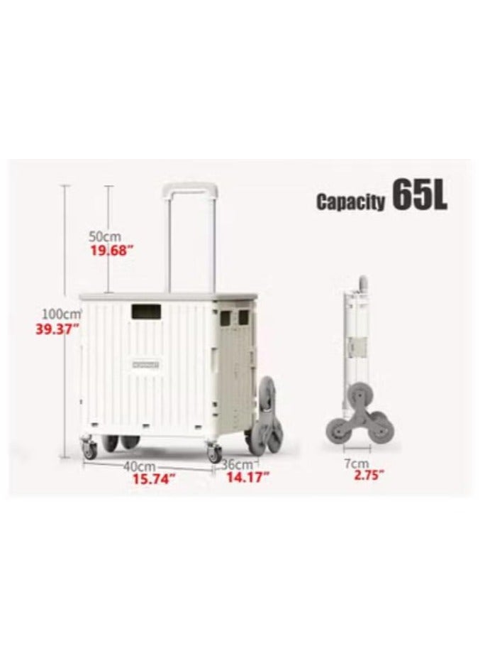 عربست صندوق متداول قابل للطي لتسلق الدرج: عربة متداولة لغسيل المعلم للتسوق (أبيض الحليب) - Image 2