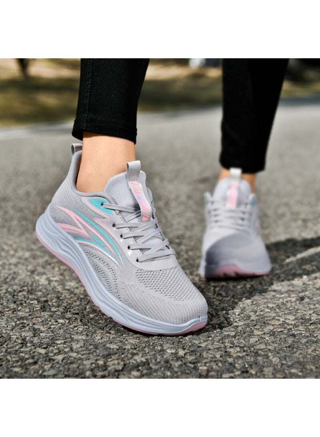 Double Star Eight Special Women's Breathable Spring Lightweight Casual Shoes Soft Bottom Sports Shoes Women Cool Thick Bottom Running Shoes Women Gray Pink 36 - Image 1