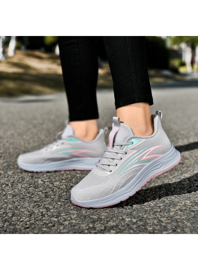Double Star Eight Special Women's Breathable Spring Lightweight Casual Shoes Soft Bottom Sports Shoes Women Cool Thick Bottom Running Shoes Women Gray Pink 36 - Image 2