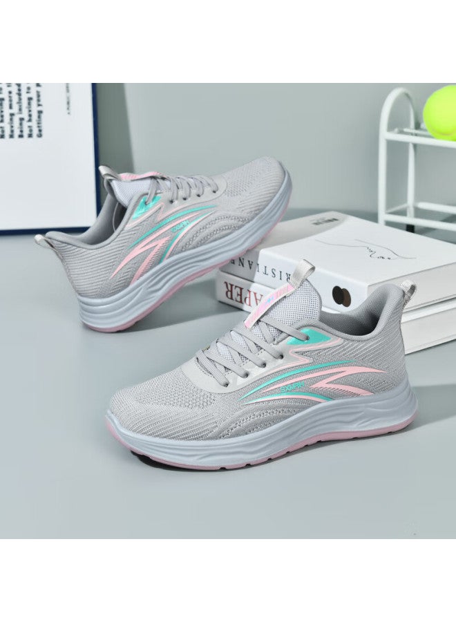 Double Star Eight Special Women's Breathable Spring Lightweight Casual Shoes Soft Bottom Sports Shoes Women Cool Thick Bottom Running Shoes Women Gray Pink 36 - Image 5