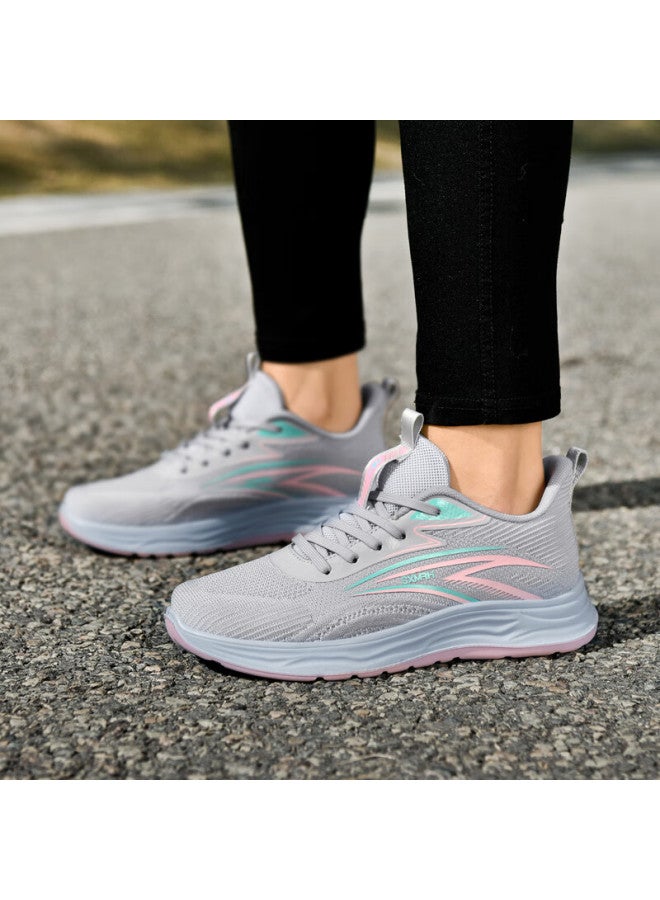 Double Star Eight Special Women's Breathable Spring Lightweight Casual Shoes Soft Bottom Sports Shoes Women Cool Thick Bottom Running Shoes Women Gray Pink 36 - Image 3