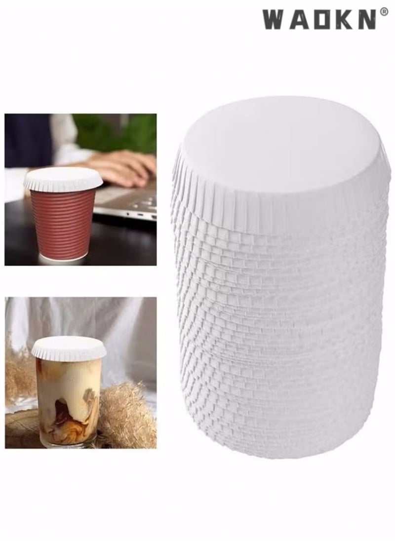 WAOKN 100 PCS Whiteboard Disposable Paper Cup Covers, Coffee Tea Cup Covers Recycled Paper Drinking Cup Lids Covers Perfect for Hotel Coffee Bar Tea Houses Restaurants Parties Wedding 7.5*7.5CM  - Image 1
