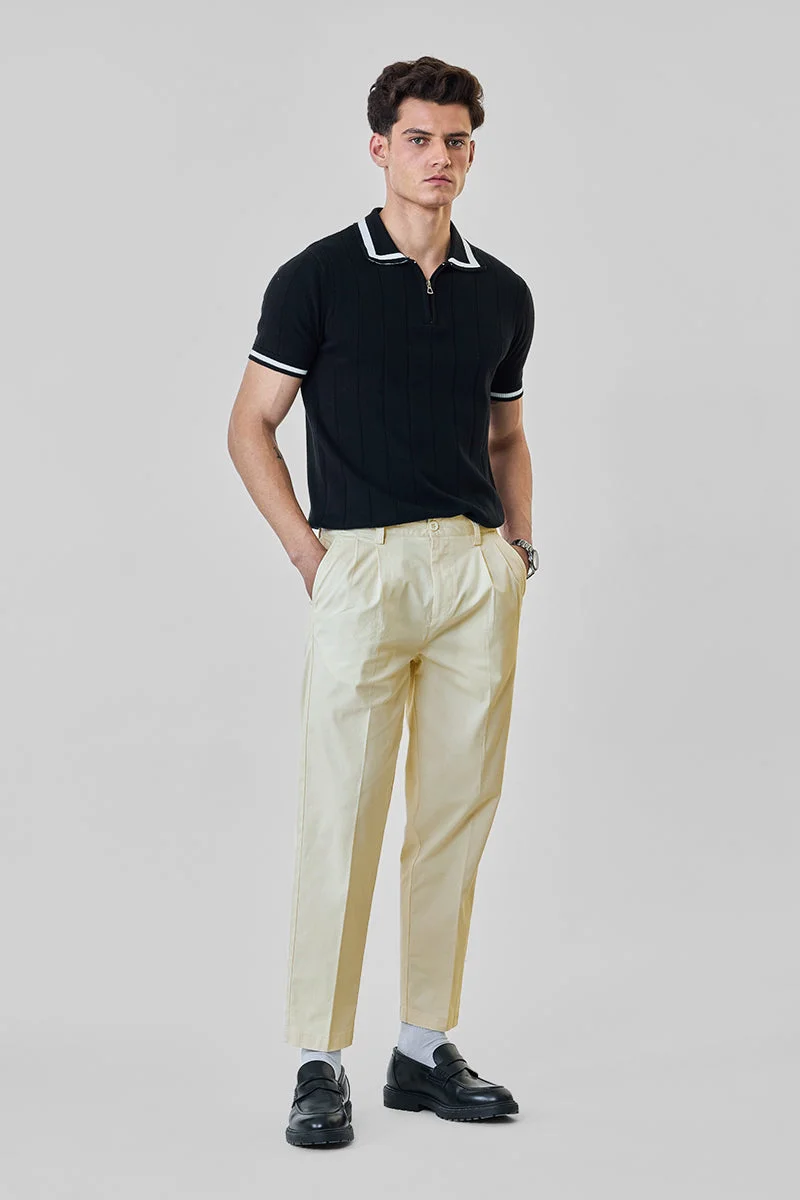 SNITCH Cream Solid Regular Fit Casual Chinos