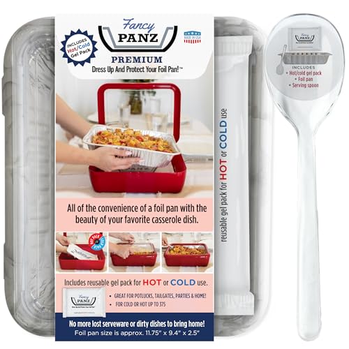Fancy Panz Premium, Serving Tray for Food, Made in the USA Foil Pan Carrier, Stackable Aluminum Pan Holders, Travel Casserole Carrier, Marble - Image 1