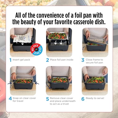 Fancy Panz Premium, Serving Tray for Food, Made in the USA Foil Pan Carrier, Stackable Aluminum Pan Holders, Travel Casserole Carrier, Marble - Image 3