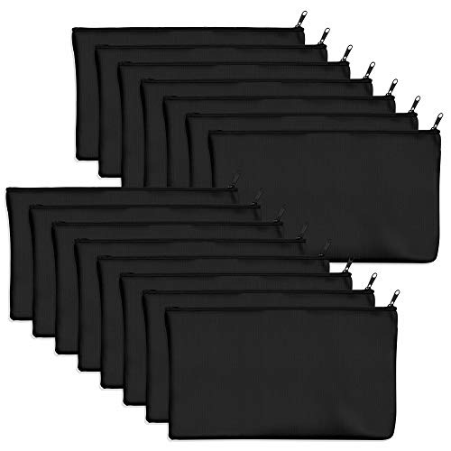 Vantasii 15 Pack Blank Cotton Canvas DIY Craft Zipper Bags Pouches Pencil Case for Makeup Cosmetic Toiletry Stationary Storage (Dark Black, 8.3” x 4.7”) - Image 1