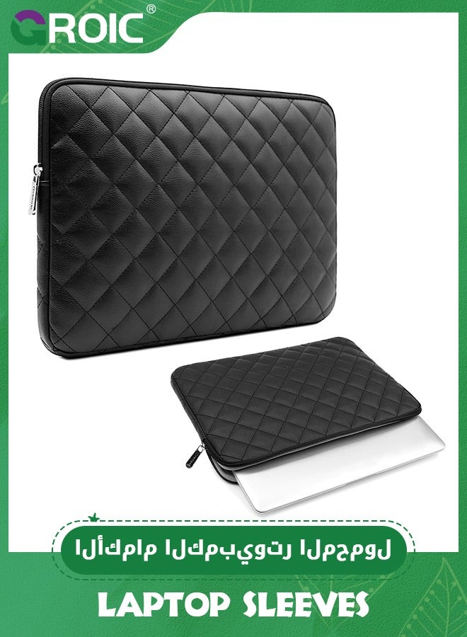 GROIC 13 Inch Black Laptop Sleeve Diamond PU Leather Case, Shockproof Water Resistant Cover Bag, Diamond Foam Case Bag Compatible with 13.6" M2 A2681 13.3 A2338 MacBook Air Pro M1 A2337 A2159 A2179 A2251 - Image 1