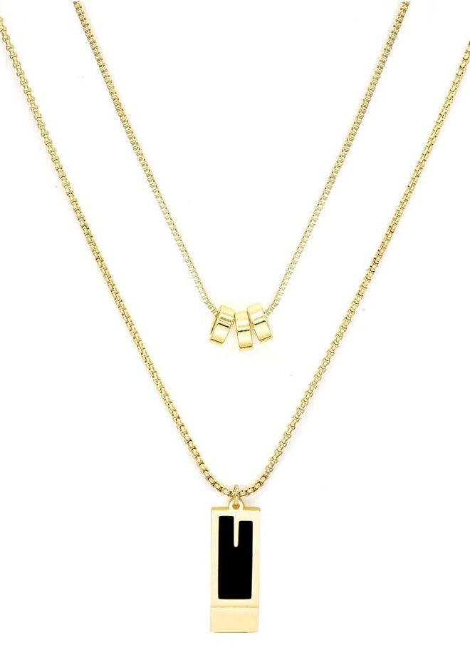 Gleamart - Stainless Steel Double-Layer Long Pendant Necklace Adjustable Sweater Chain Gift for Women Gold 04 - Image 1