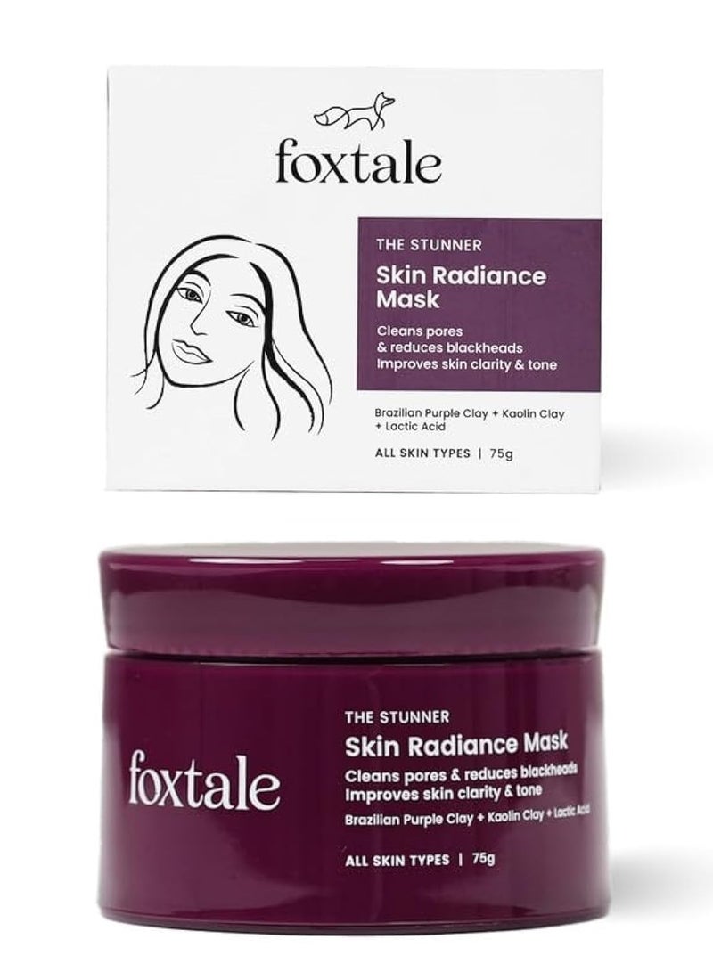 Foxtale De-tan Face Pack, Clay Mask with Lactic Acid, Brazilian Purple Clay for Brightening, Cleans Pores, Removes Blackheads, Men & Women, All Skin Types, 75g - Image 1