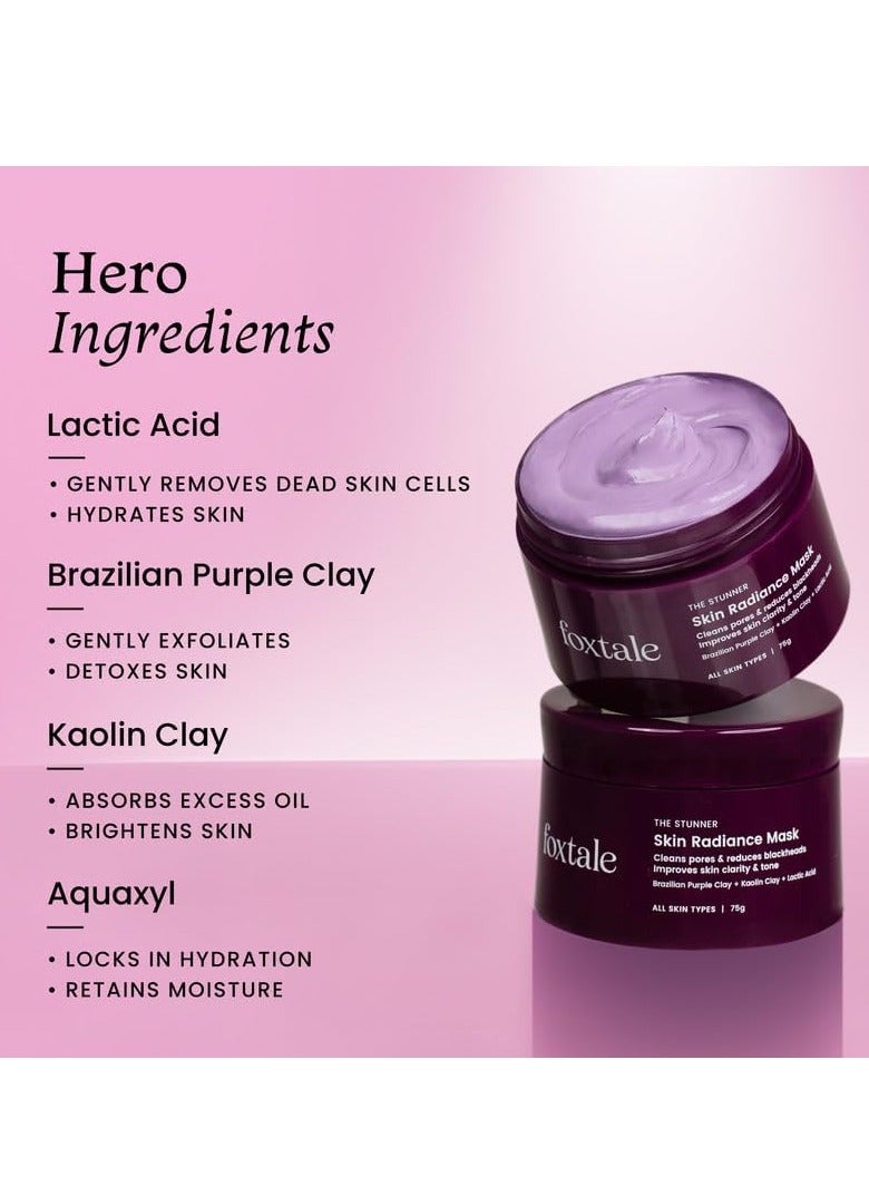 Foxtale De-tan Face Pack, Clay Mask with Lactic Acid, Brazilian Purple Clay for Brightening, Cleans Pores, Removes Blackheads, Men & Women, All Skin Types, 75g - Image 3