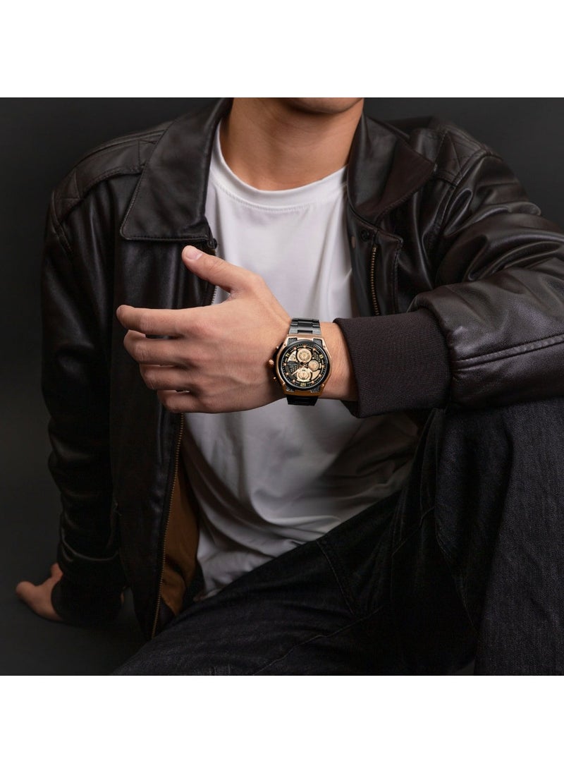 NAVIFORCE Men’s Chronograph Watch with Rose Gold and Black Stainless Steel Bracelet, Multi-Function Dial, and Luminous Hands  - Image 4