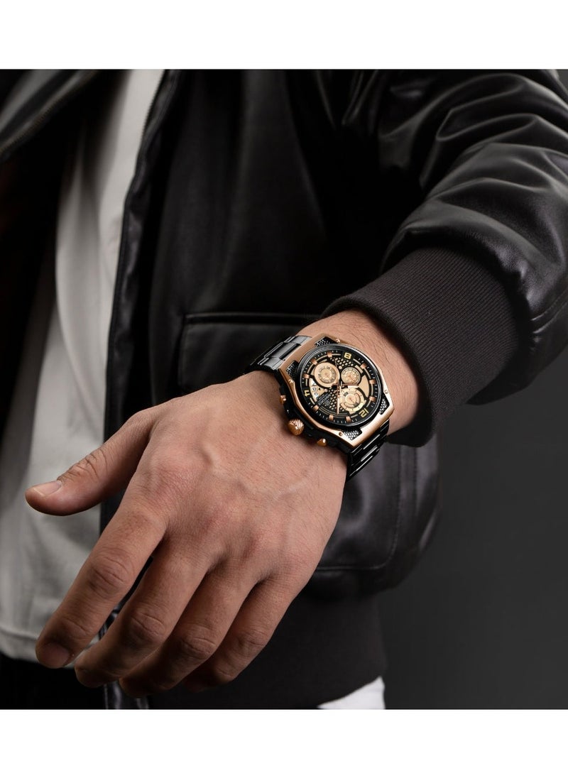 NAVIFORCE Men’s Chronograph Watch with Rose Gold and Black Stainless Steel Bracelet, Multi-Function Dial, and Luminous Hands  - Image 5