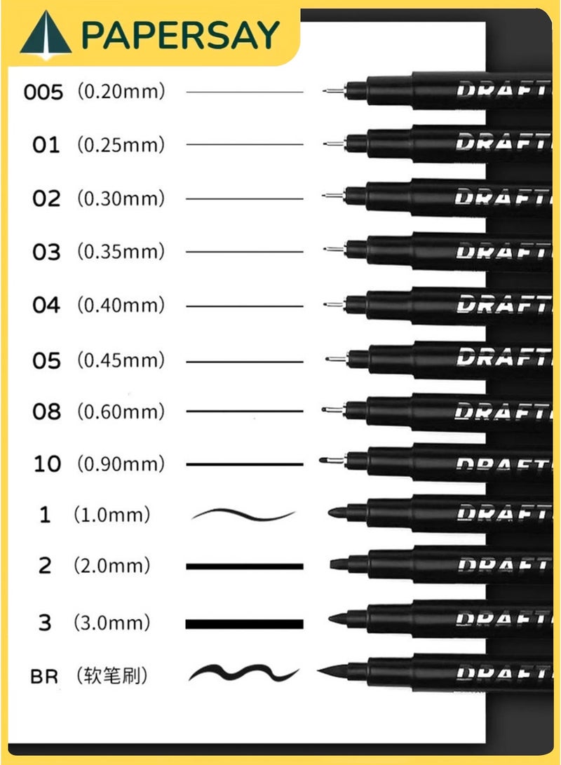 PAPERSAY 12 Pcs Black Drawing Art Pens, Drawing Pens Micro Fineliner Pens, Fine Tip Manga Markers for Artist Sketch Technical - Image 3