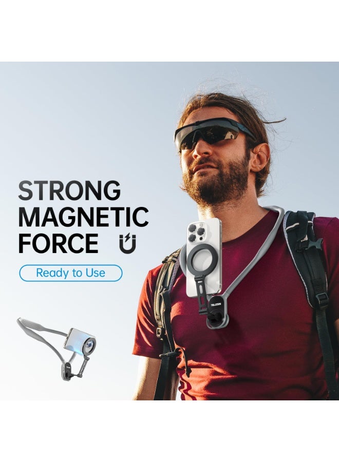 TELESIN Magnetic Neck Phone Holder for POV Video, Hands-Free Adjustable Phone Mount with Magnetic Ring for iPhone and Android, Vlogging, Cooking, Travel and Live Streaming - Image 2