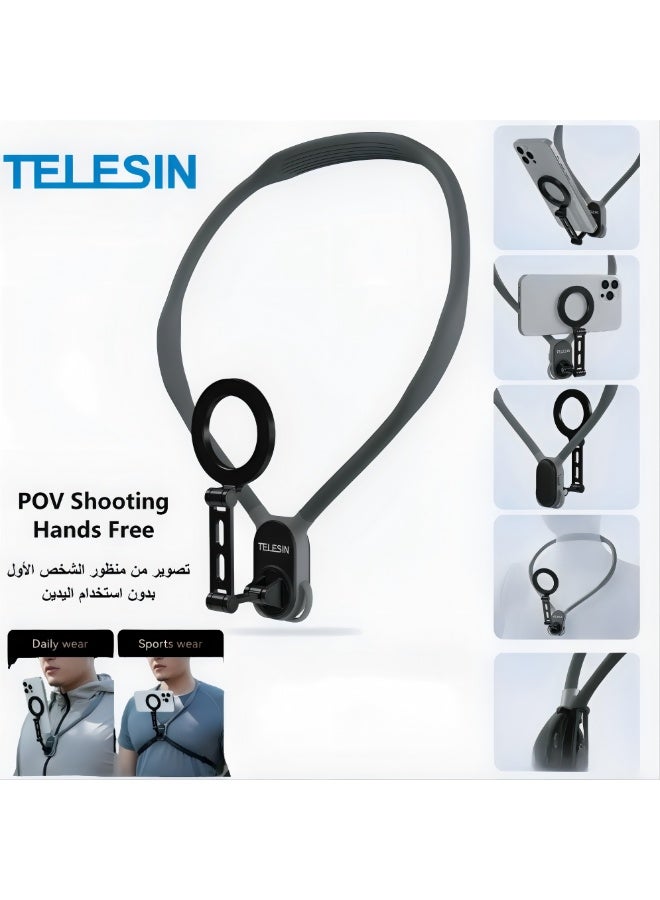 TELESIN Magnetic Neck Phone Holder for POV Video, Hands-Free Adjustable Phone Mount with Magnetic Ring for iPhone and Android, Vlogging, Cooking, Travel and Live Streaming - Image 1