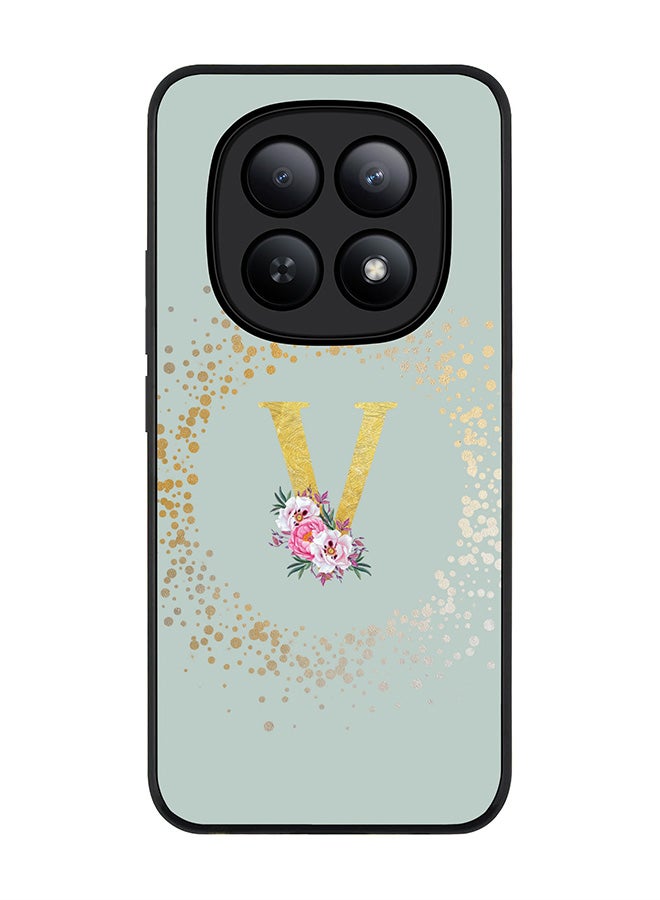 For Xiaomi Redmi Note 15 5G / Poco M8 Case,Slim fit Camera Protection, Shockproof Thin Phone cover  - Custom Monogram Floral - V  (Light Grey )