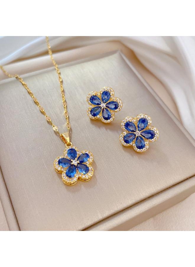NIBEMINENT [set] High Quality Temperament Light Luxury Full Zirconium Heavy Real Gold Copper Plated Micro Earrings Necklace Set Combination 